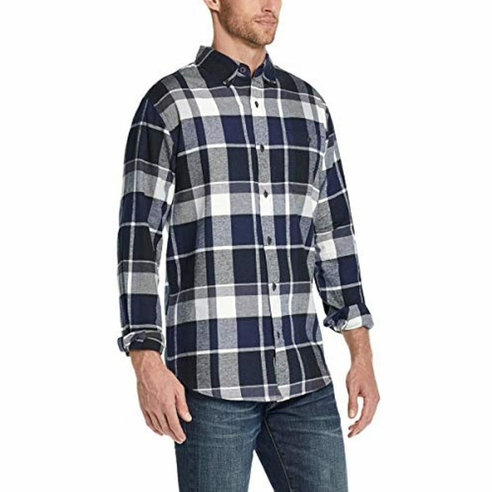 Men's Navy and White Plaid Shirt
